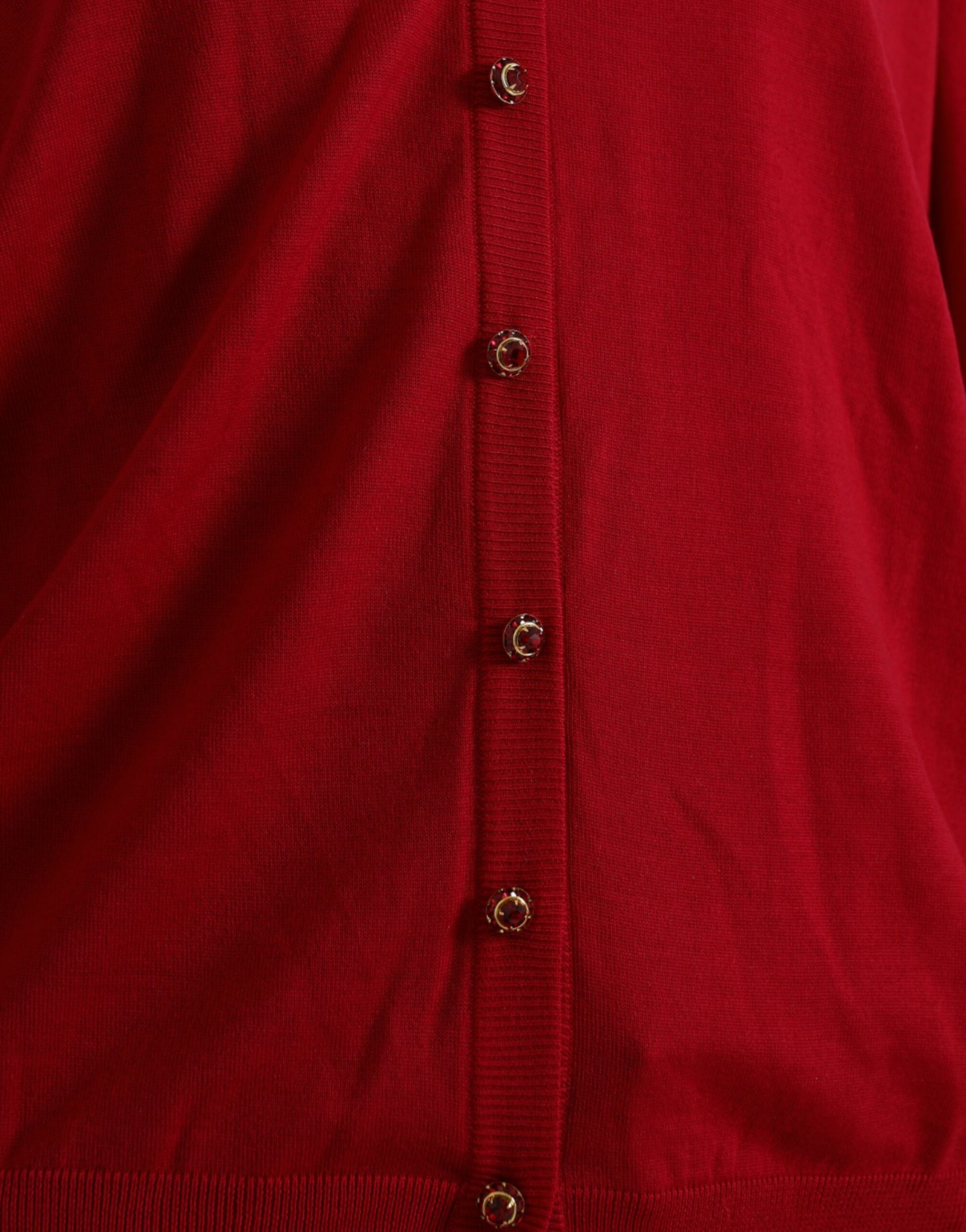 Red Wool V-neck Buttoned Cardigan Sweater