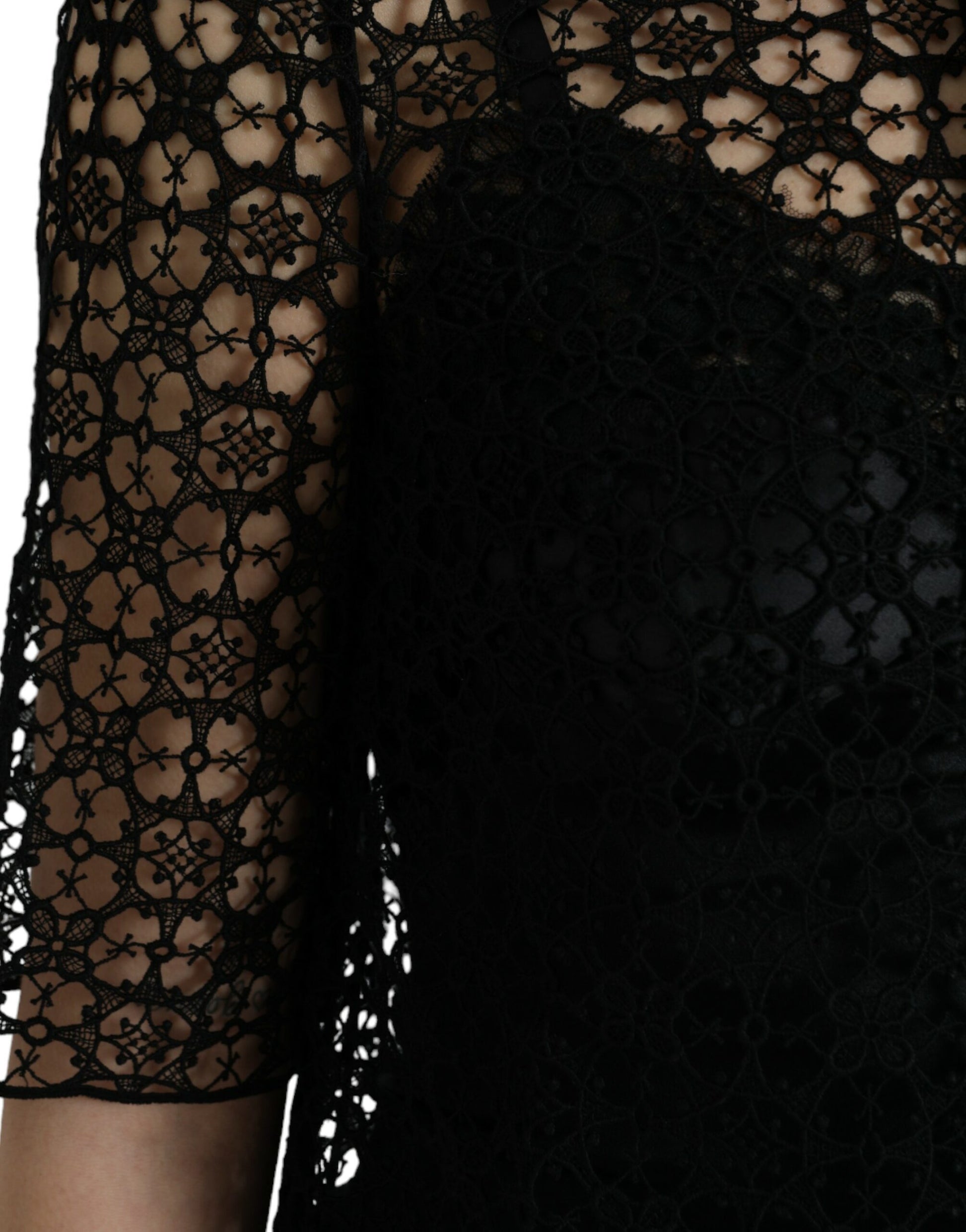 Black Floral Lace Short Sleeves Blouse Top