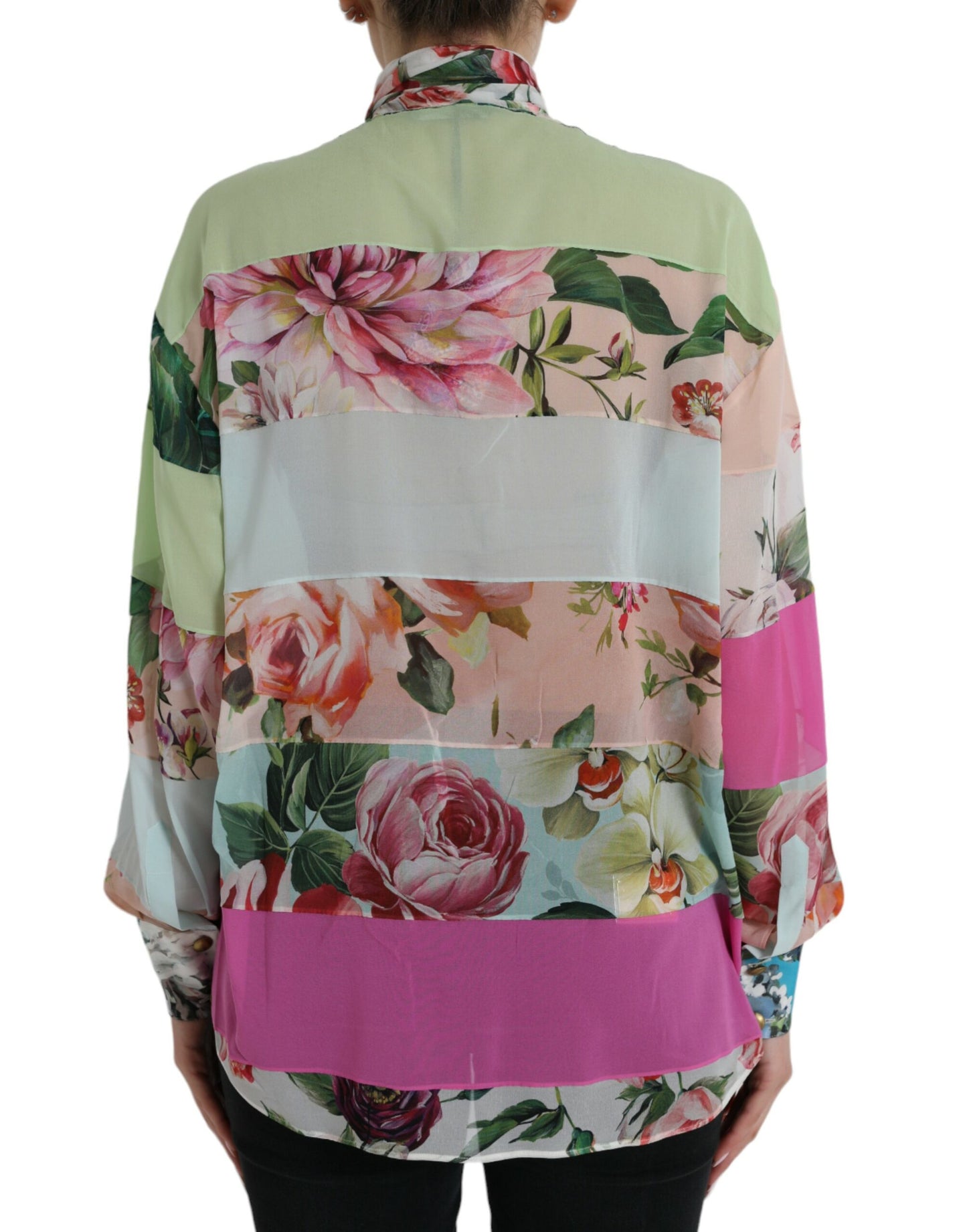 Multicolor Floral Patchwork Ascot Collar Top