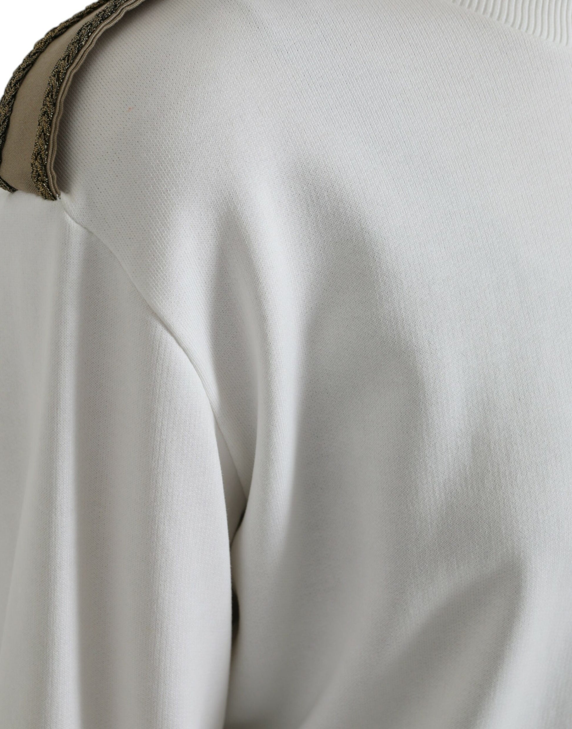 White Floral Cotton Crew Neck Pullover Sweater