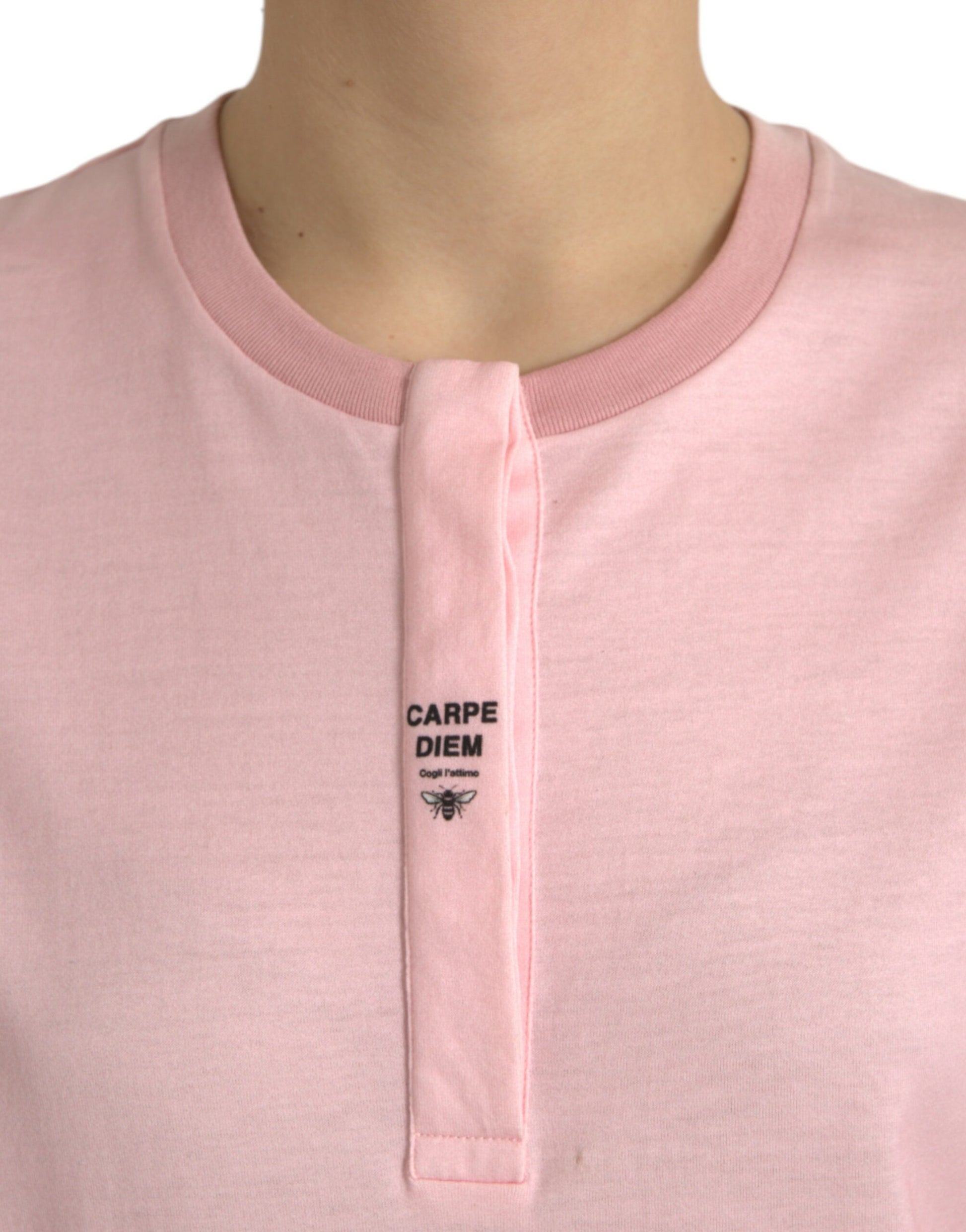 Pink Floral Print Cotton Short Sleeves T-shirt