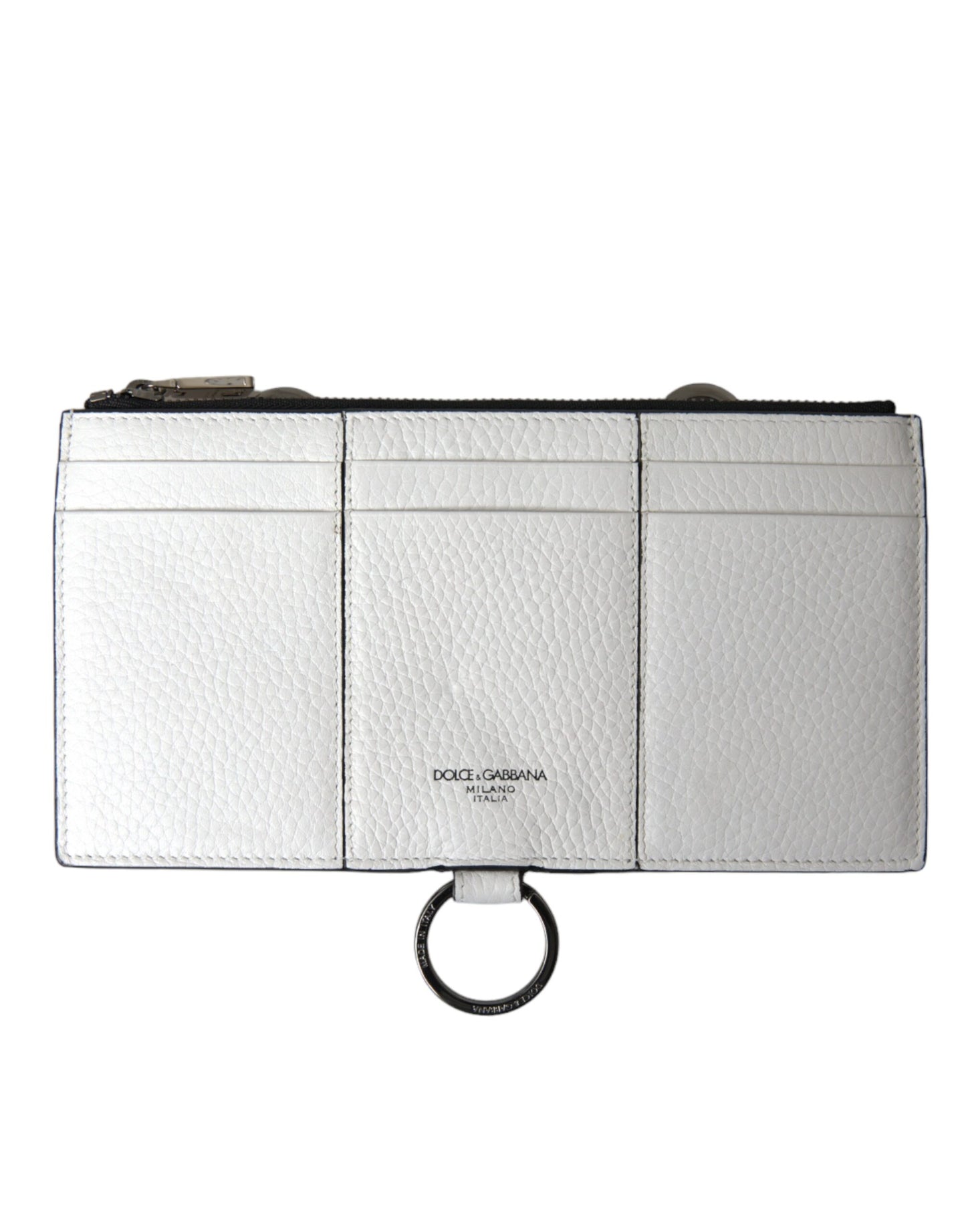 White Calfskin Leather Large Crossbody Card Holder Wallet
