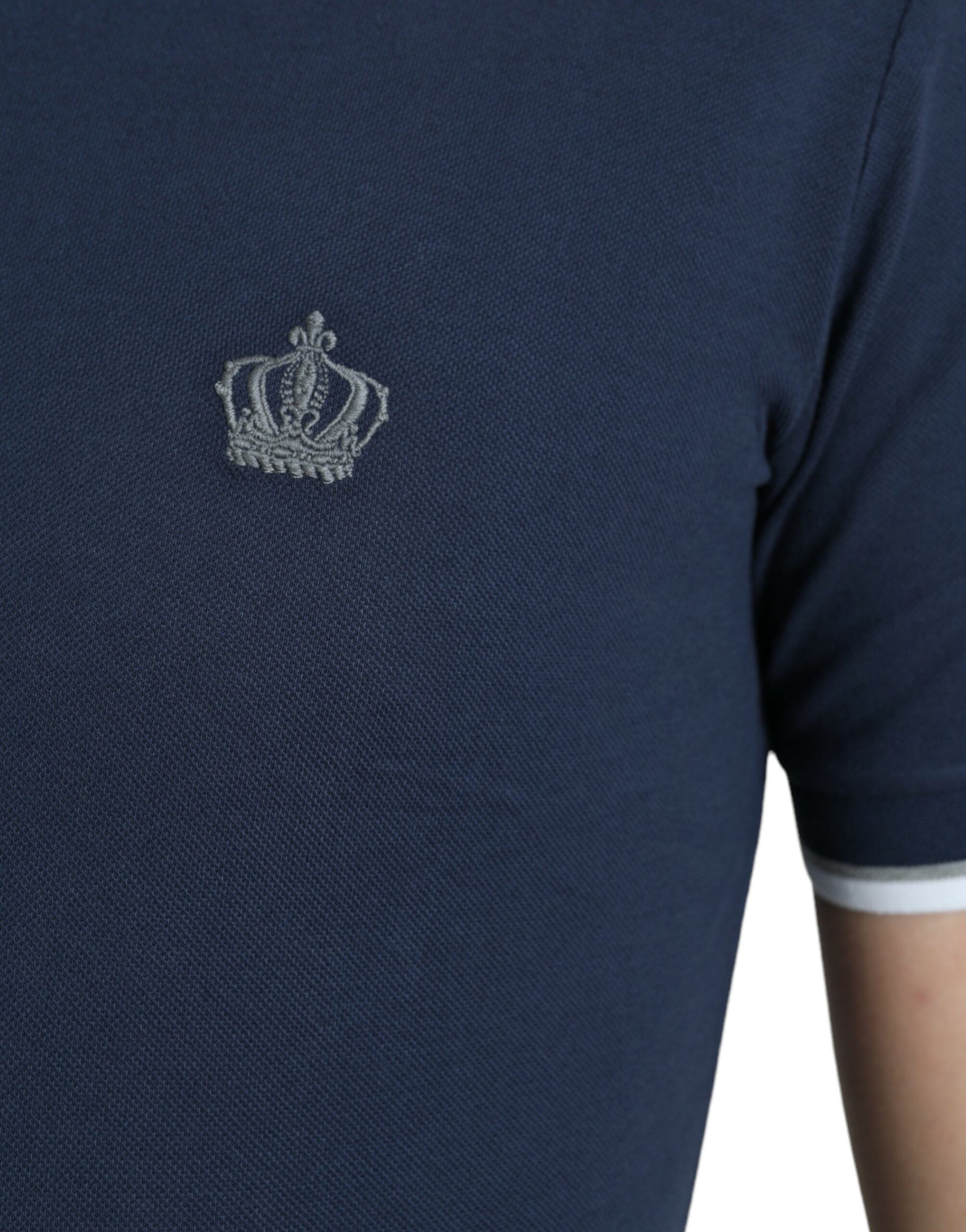 Blue Crown Patch Cotton Collared Men Polo T-shirt