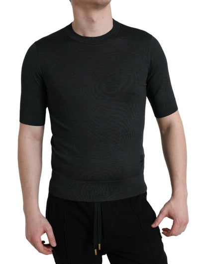Dark Gray Crew Neck Short Sleeves T-shirt