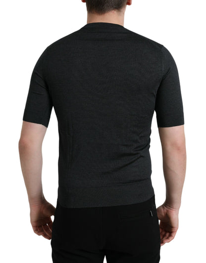 Dark Gray Crew Neck Short Sleeves T-shirt