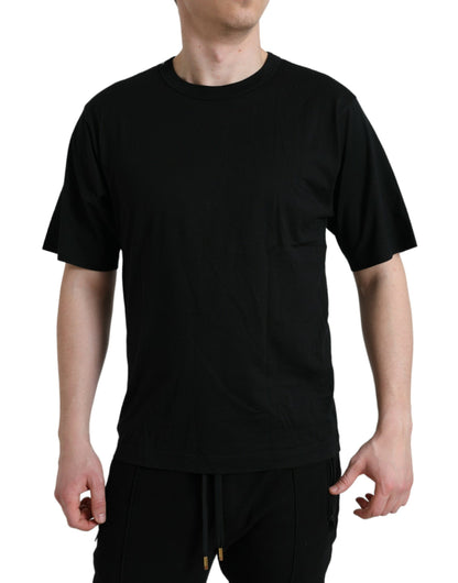 Black Logo Embossed Crew Neck Short Sleeves T-shirt