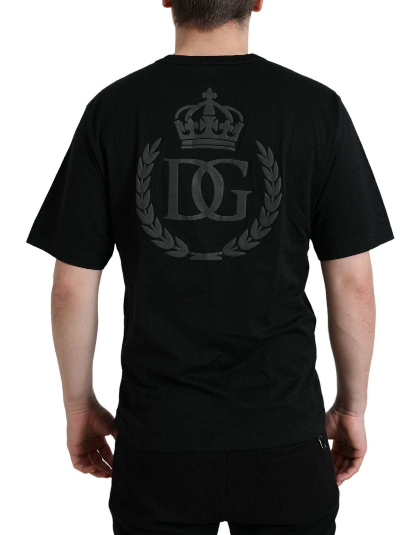 Black Logo Embossed Crew Neck Short Sleeves T-shirt
