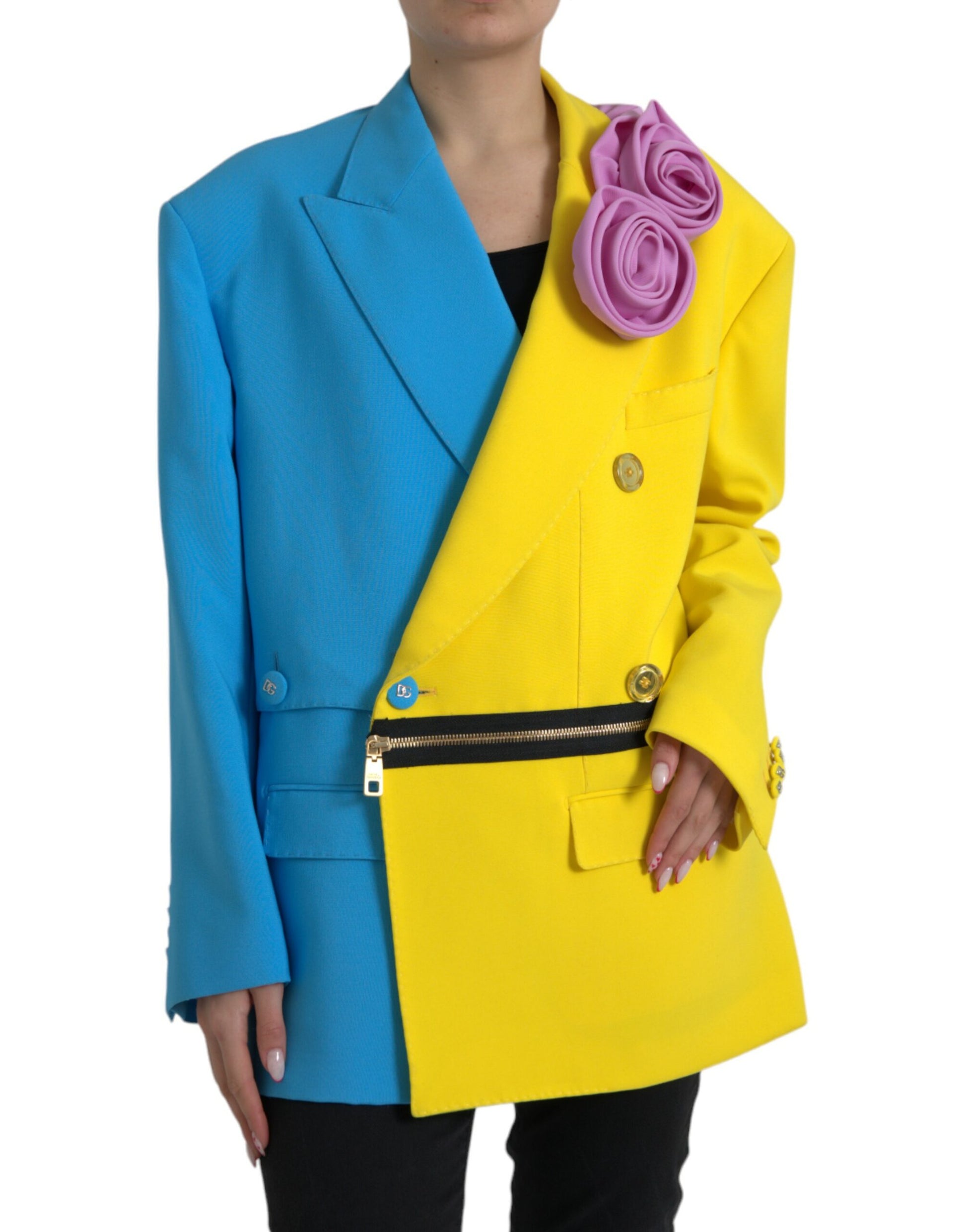 Multicolor Patchwork Floral Appliques Coat Jacket