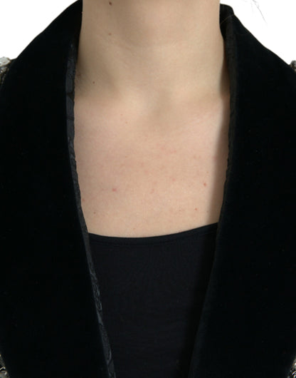 Black Crystal Embellished Overcoat Jacket