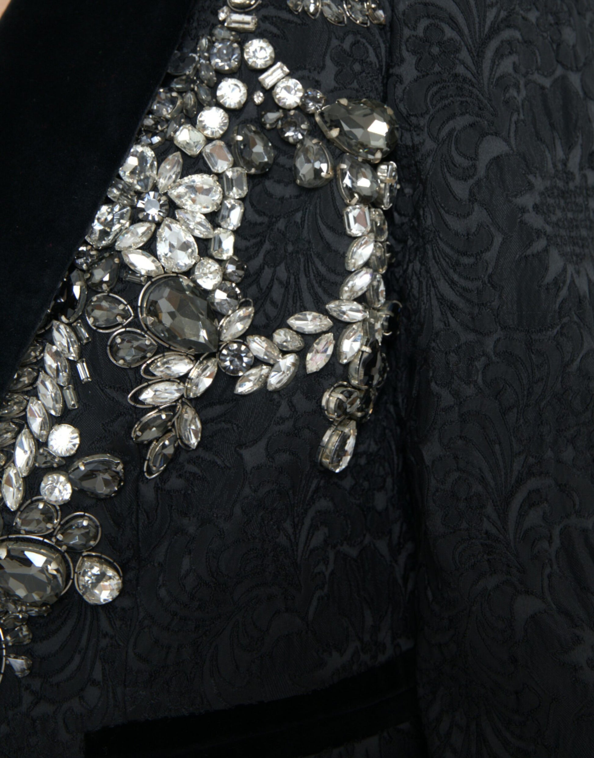 Black Crystal Embellished Overcoat Jacket