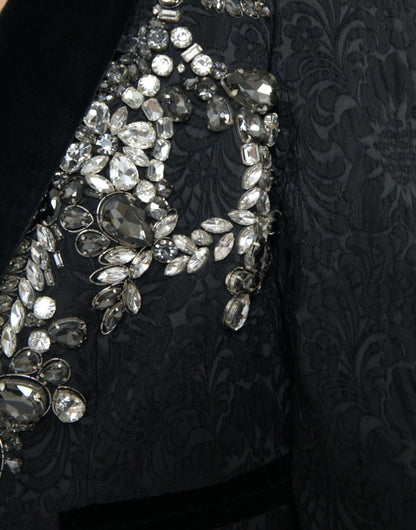 Black Crystal Embellished Overcoat Jacket