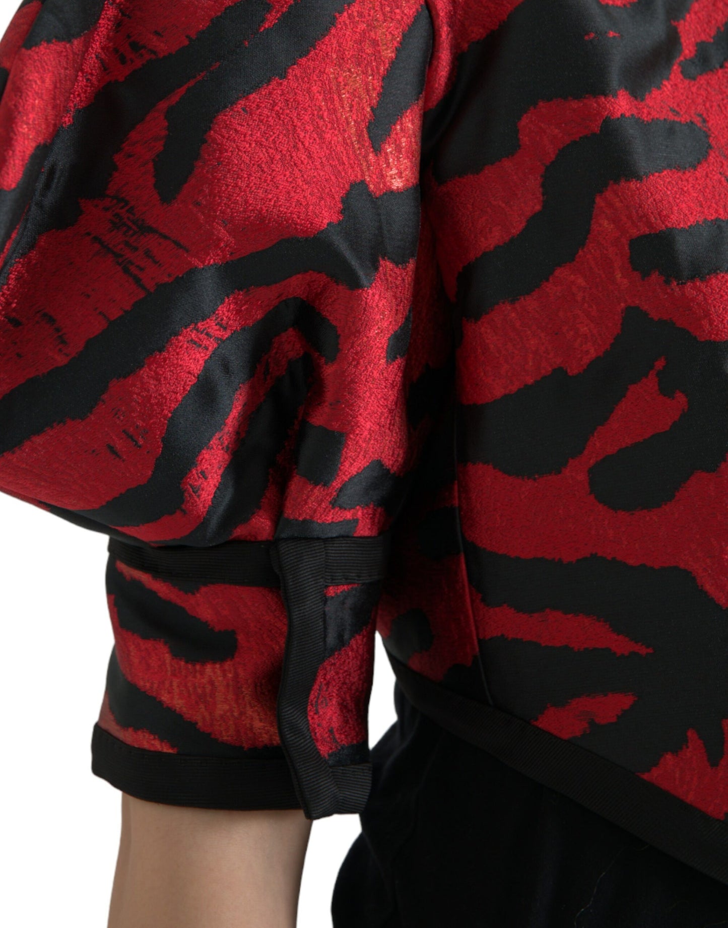 Black Red Patterned Cropped Coat Jacket