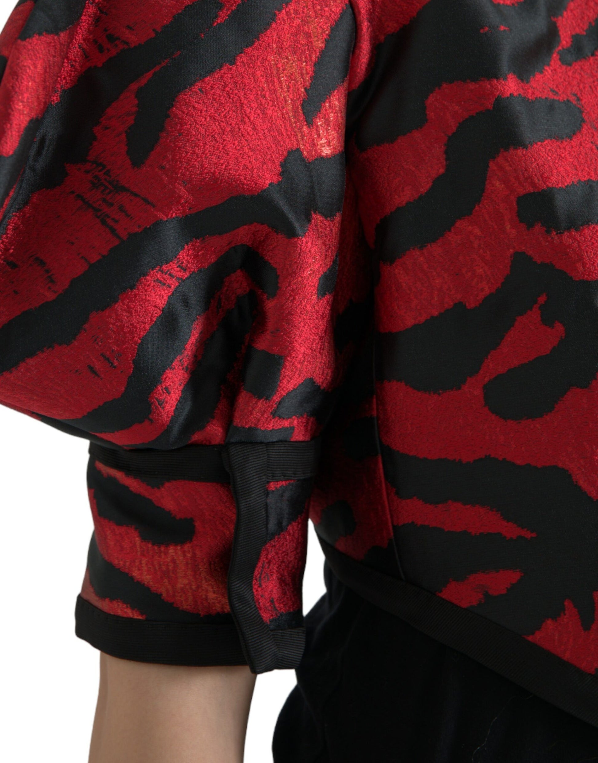 Black Red Patterned Cropped Coat Jacket