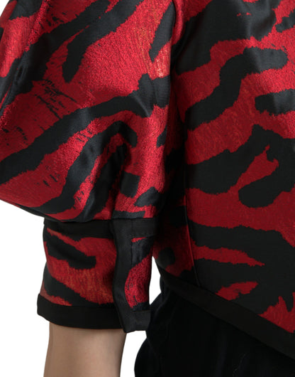 Black Red Patterned Cropped Coat Jacket