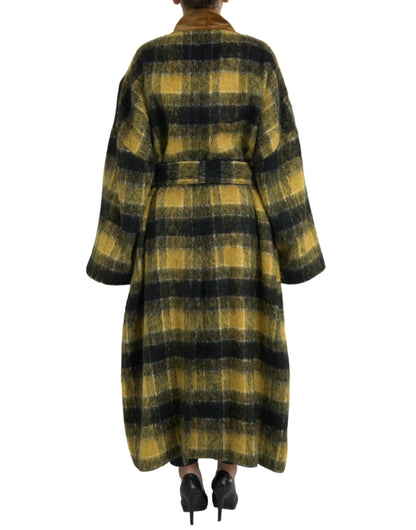 Yellow Checkered Long Sleeve Coat Jacket