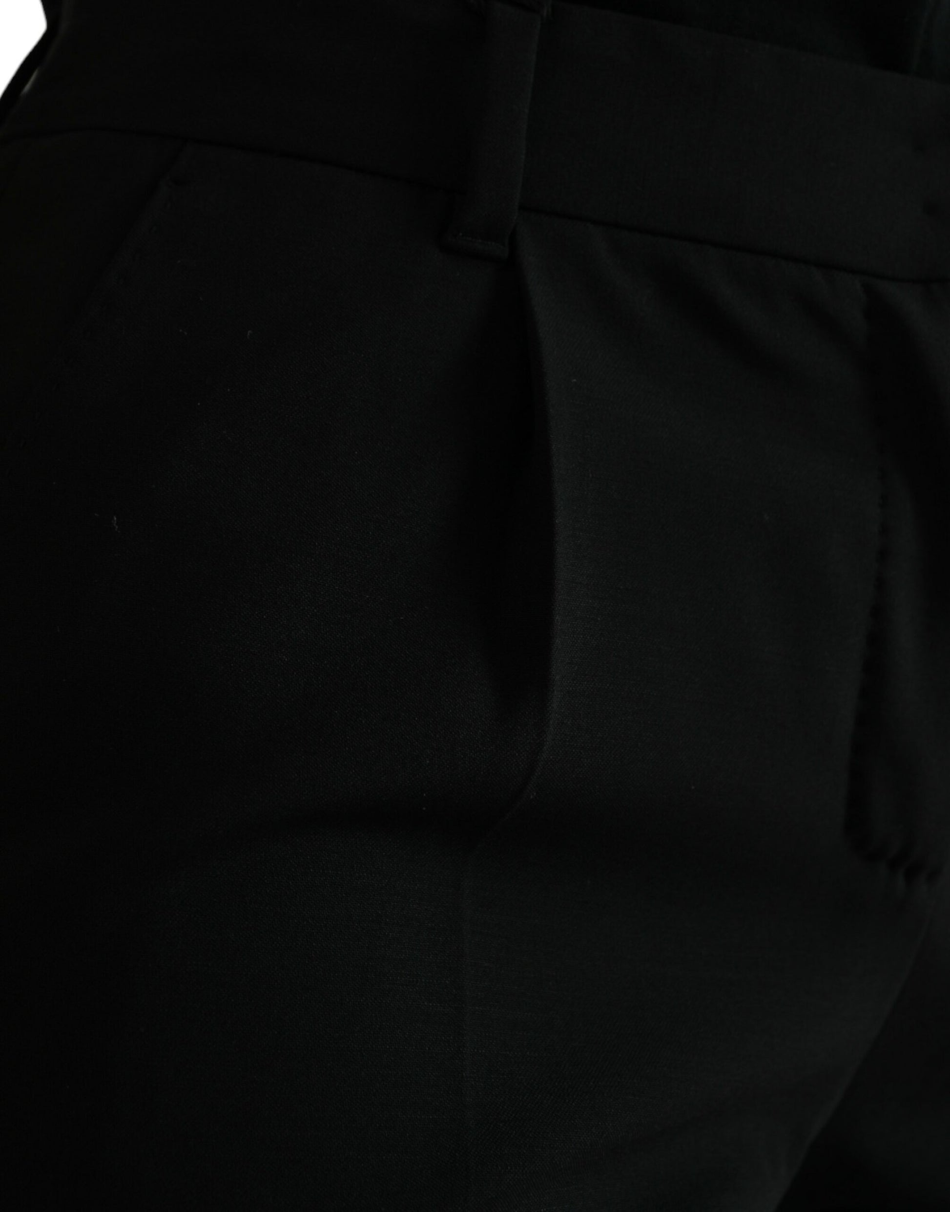 Black Wool Mid Waist Tapered Pants