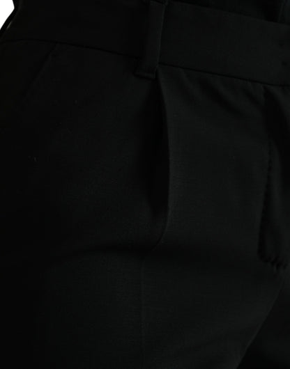 Black Wool Mid Waist Tapered Pants