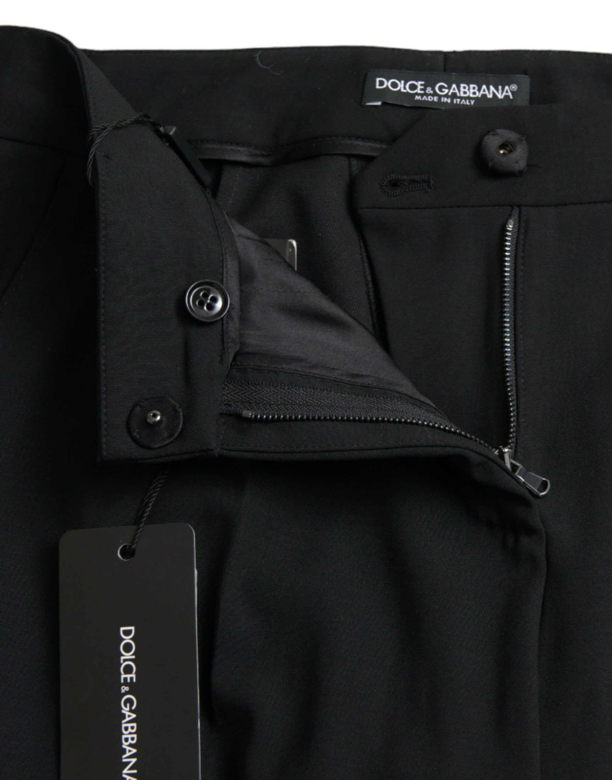 Black Wool Mid Waist Tapered Pants