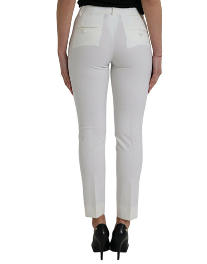White Wool Mid Waist Tapered Pants