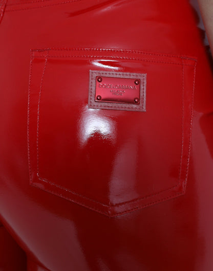 Shiny Red High Waist Skinny Pants