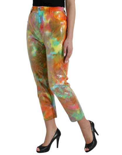 Multicolor Tie Dye Sequined High Waist Cropped Pants