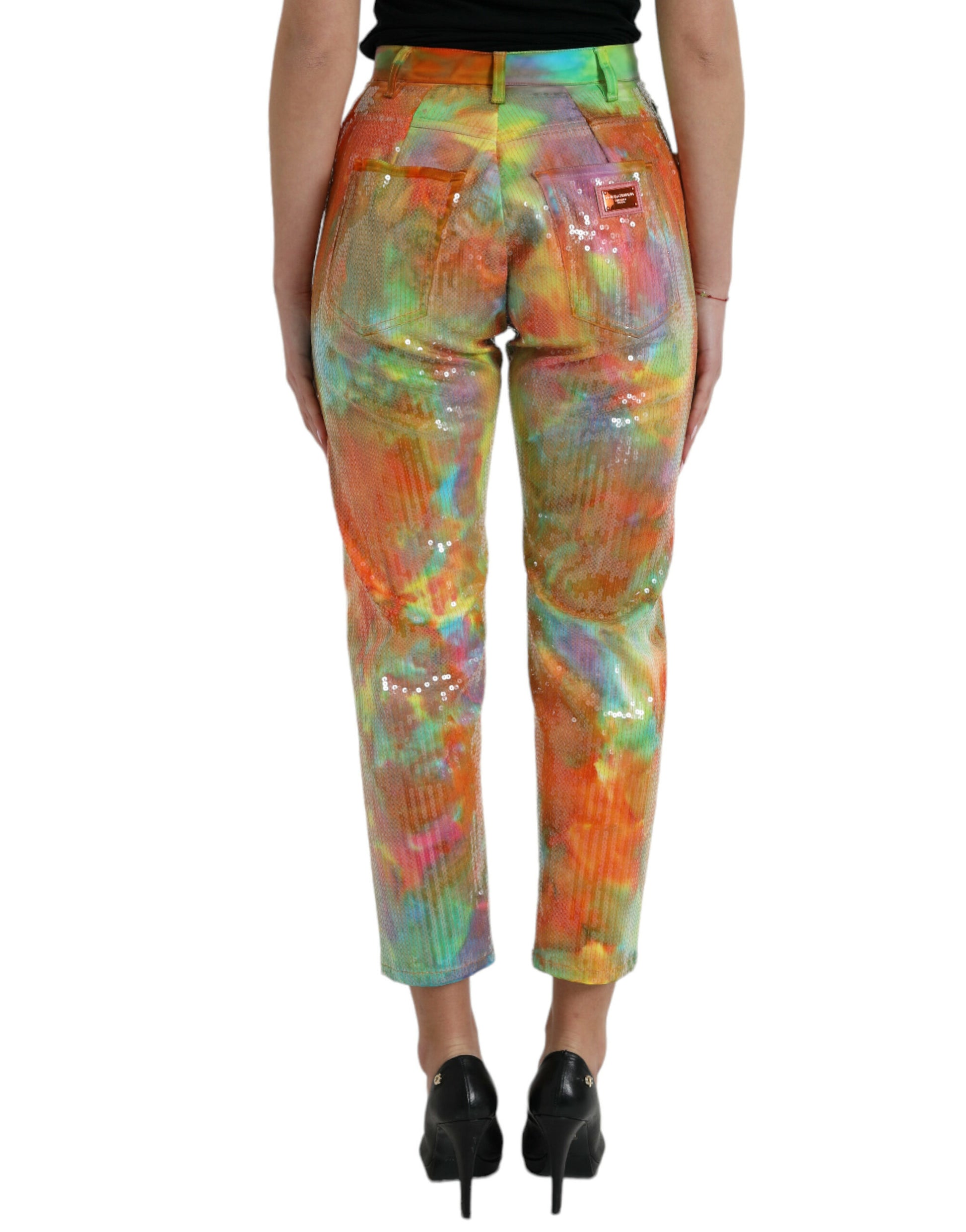 Multicolor Tie Dye Sequined High Waist Cropped Pants