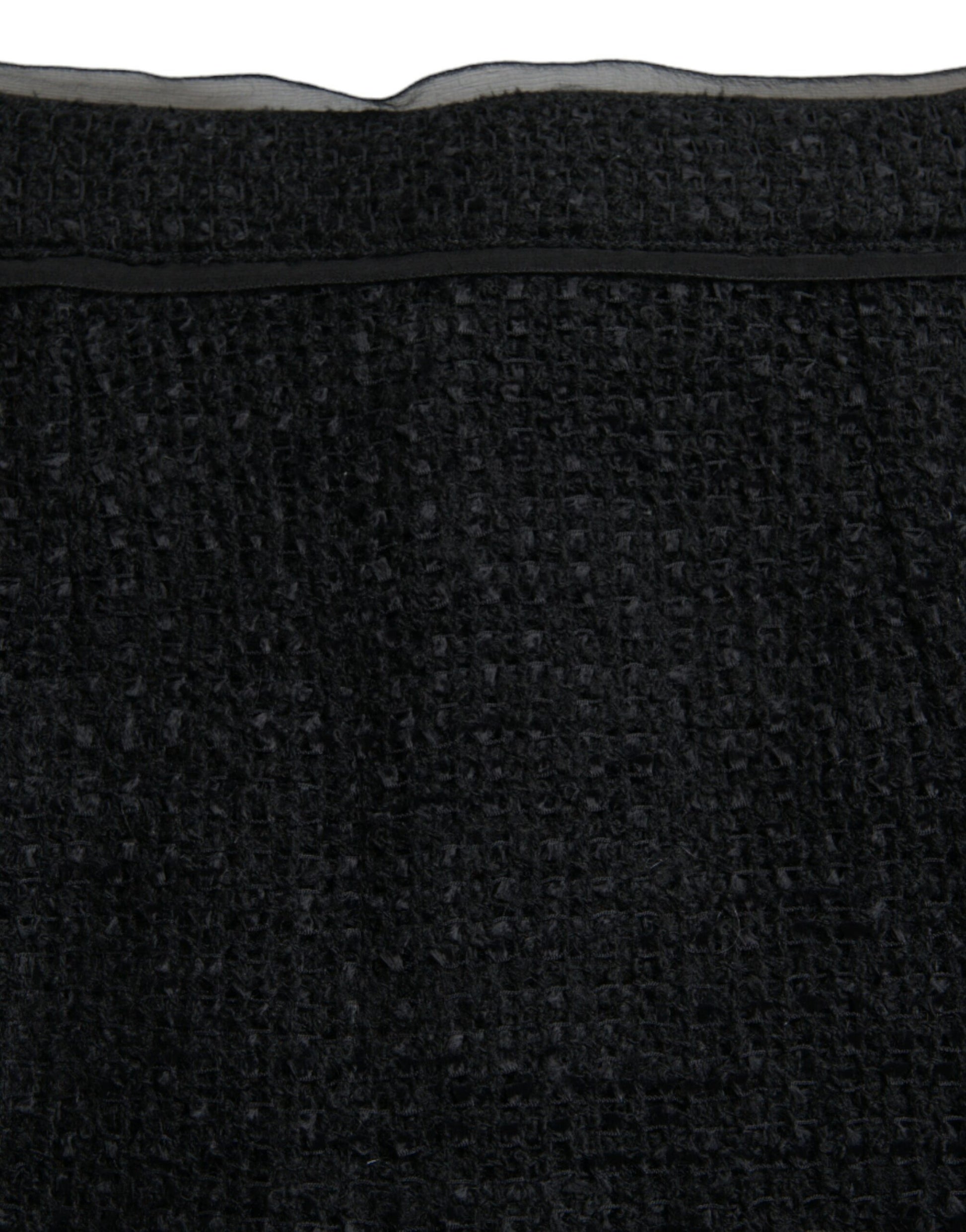 Black Wool High Waist Pencil Cut Midi Skirt