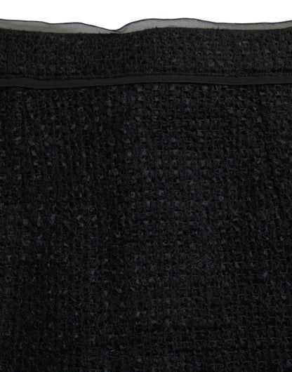 Black Wool High Waist Pencil Cut Midi Skirt