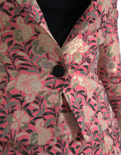 Pink Floral Jacquard Slim Fit 2 Piece Suit