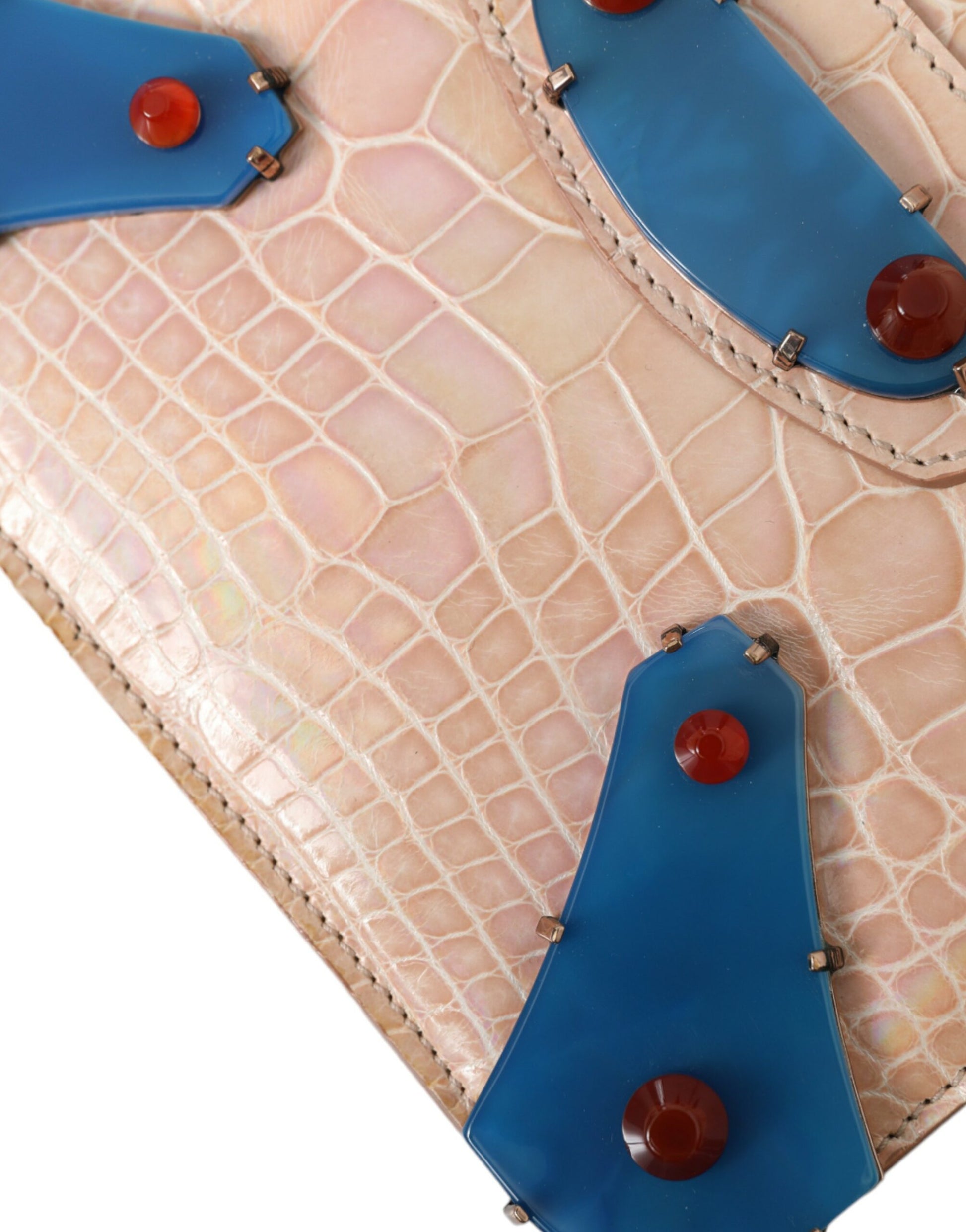 Beige Blue Agate Exotic Leather Gold Chain Purse Bag