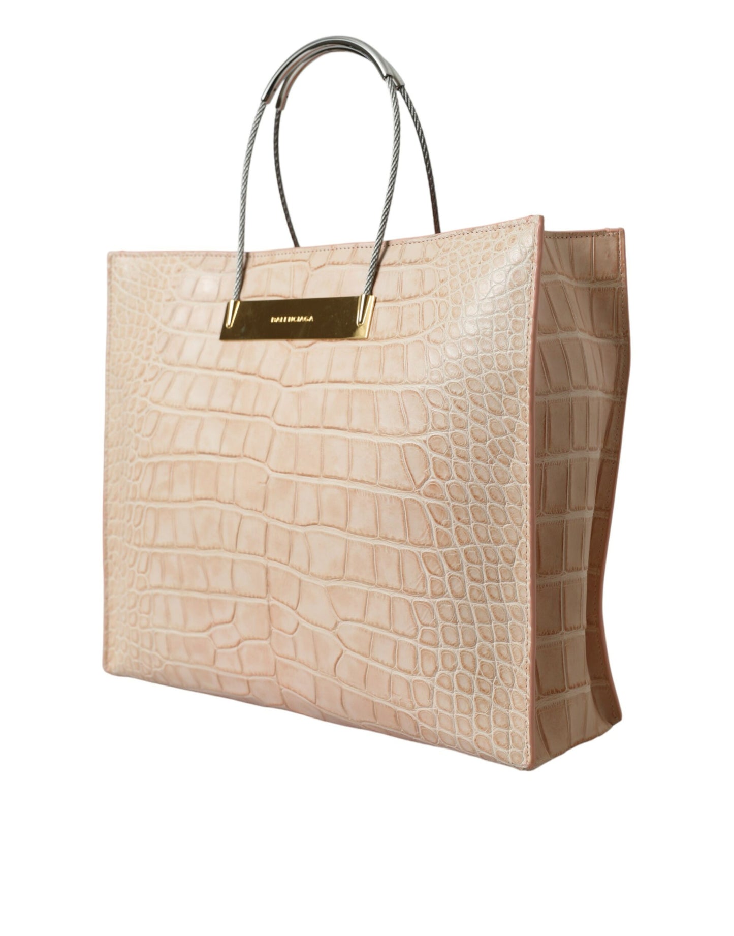 Pink Exotic Leather Embossed Cable Handle Shopper Tote Bag