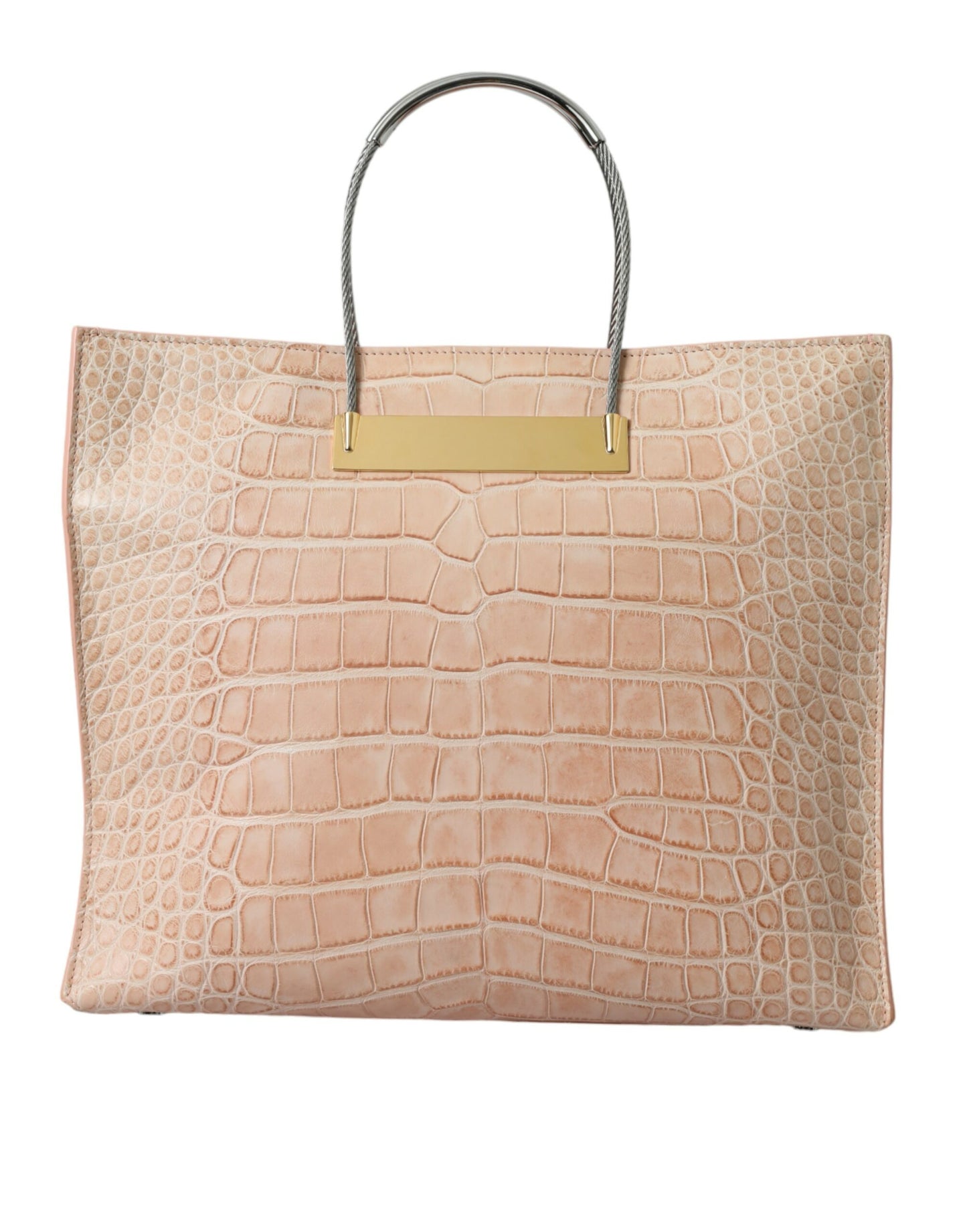 Pink Exotic Leather Embossed Cable Handle Shopper Tote Bag