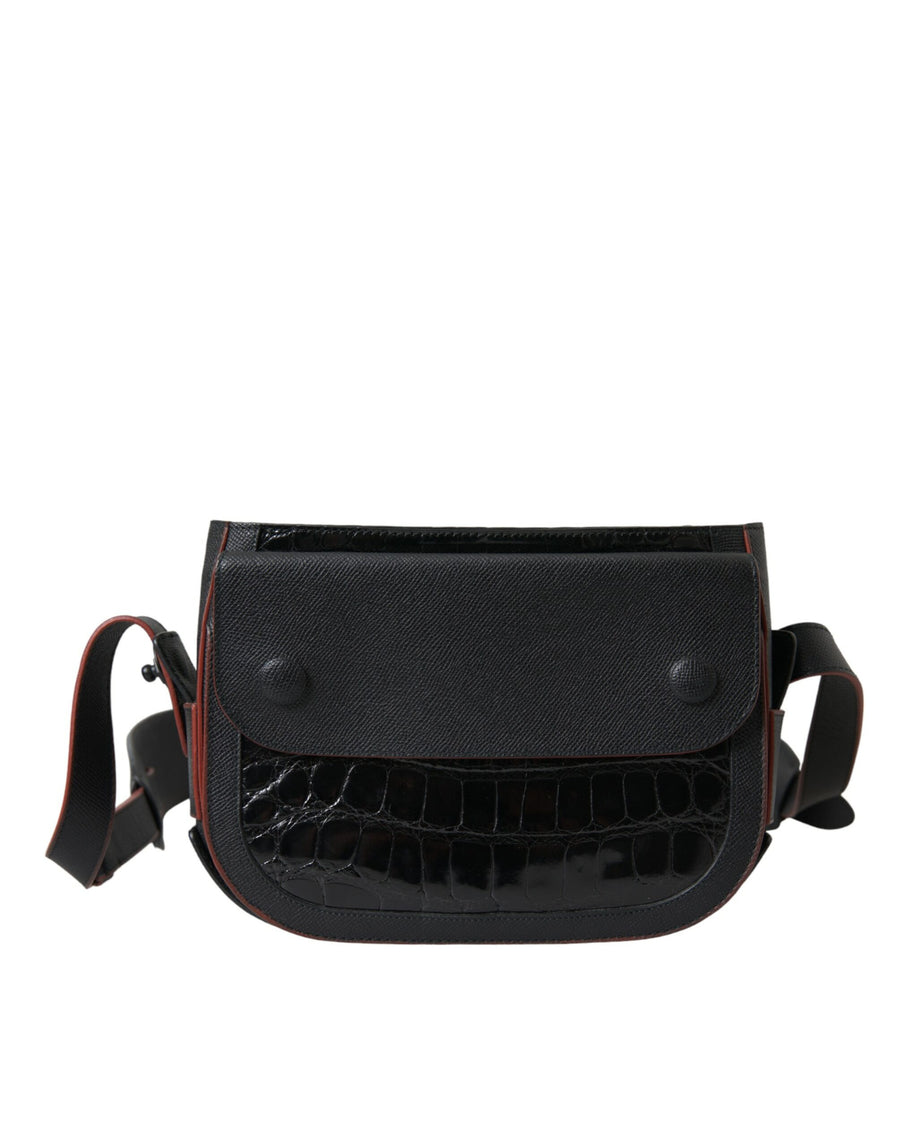 Black Exotic Leather Shoulder Crossbody Camera Bag