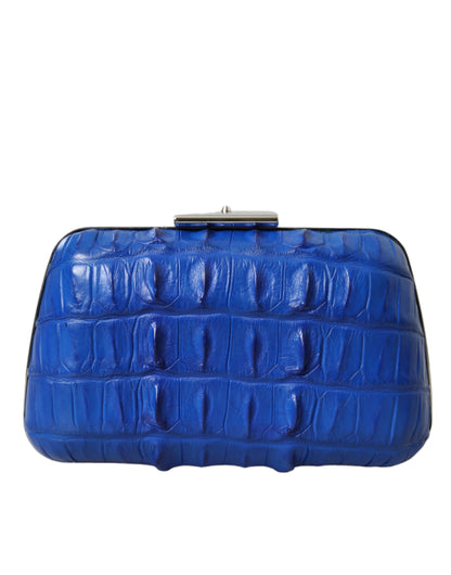 Blue Exotic Skin Leather Shoulder Crossbody Box Clutch Bag