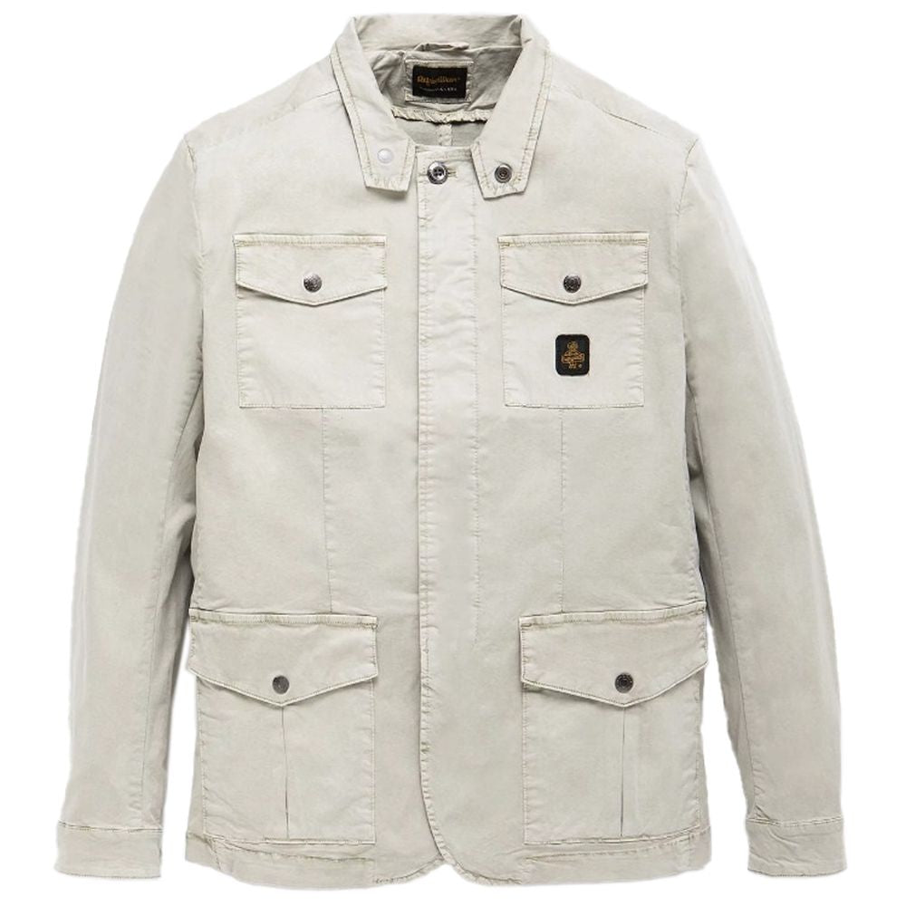 Beige Cotton Men Jacket