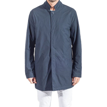 Blue Recycled Polyester Men Trench Coat