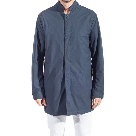 Blue Recycled Polyester Men Trench Coat
