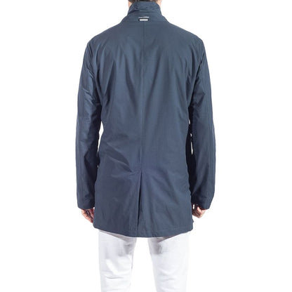 Blue Recycled Polyester Men Trench Coat