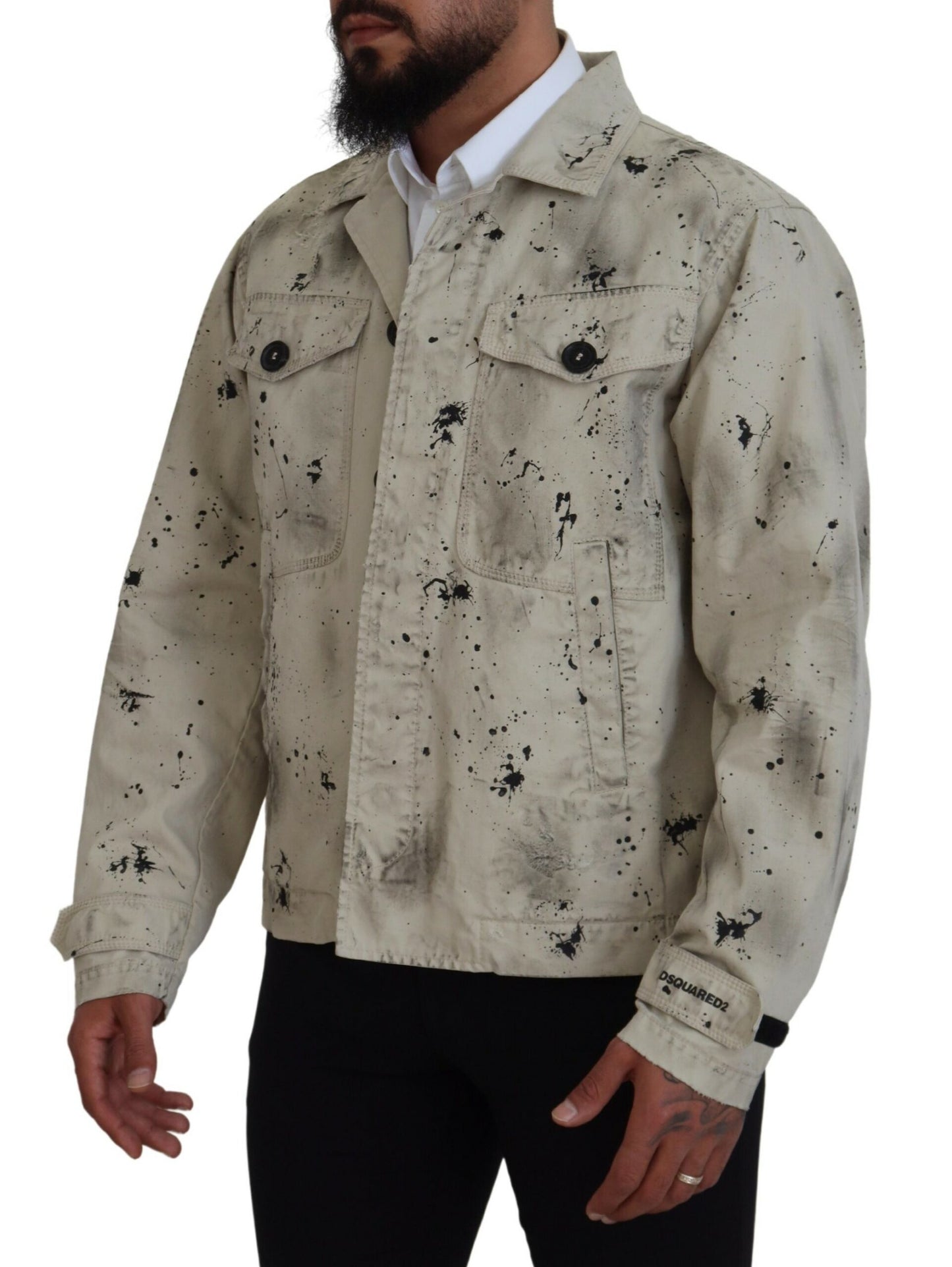 Off White Black Splash Print Casual Denim Jacket