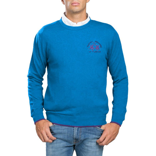 Blue Cotton Men Sweater