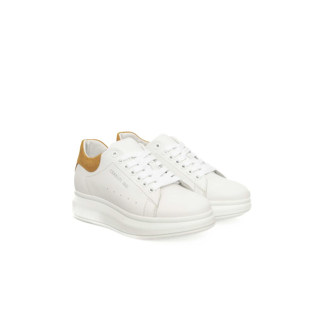White Cowhide Women Platform Sneaker