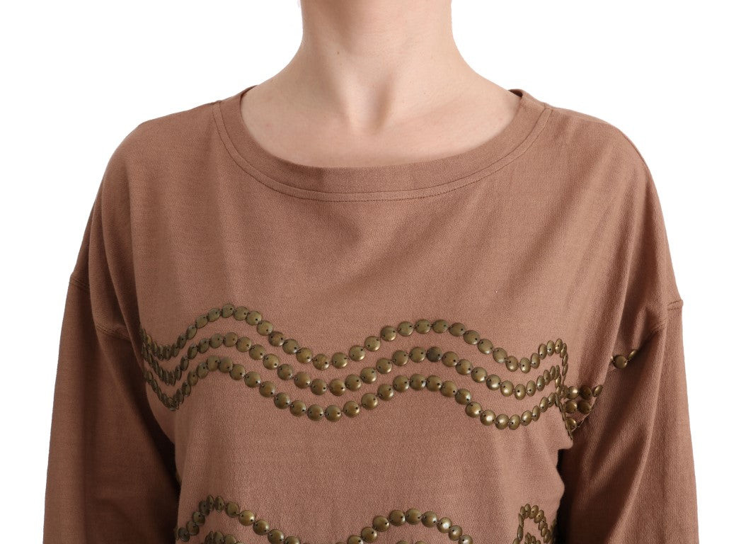 Brown Cotton Studded Sweater