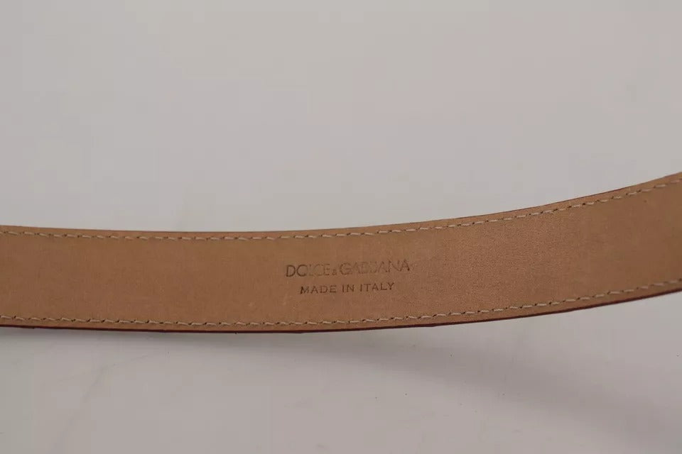 Brown Leather Gold Engraved Metal Buckle Belt