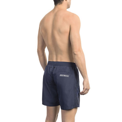 Blue Polyester Men Swim Shorts
