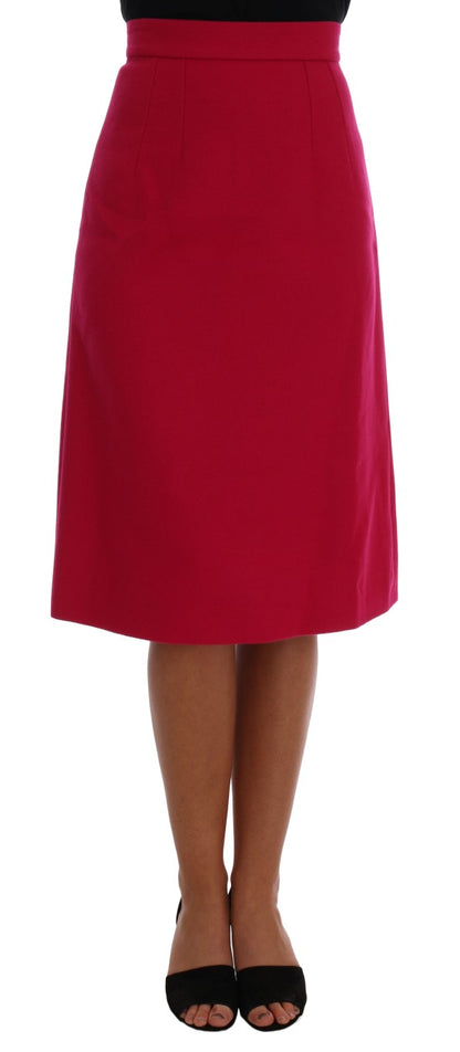 Pink Wool Knee Long A-Line Skirt