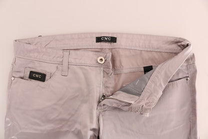 Beige Cotton Slim Fit Jeans