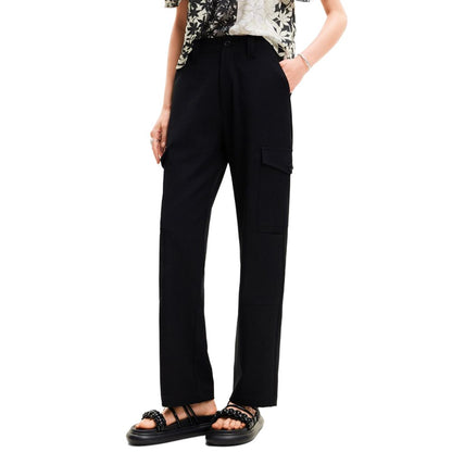 Black Polyester Cropped Pants