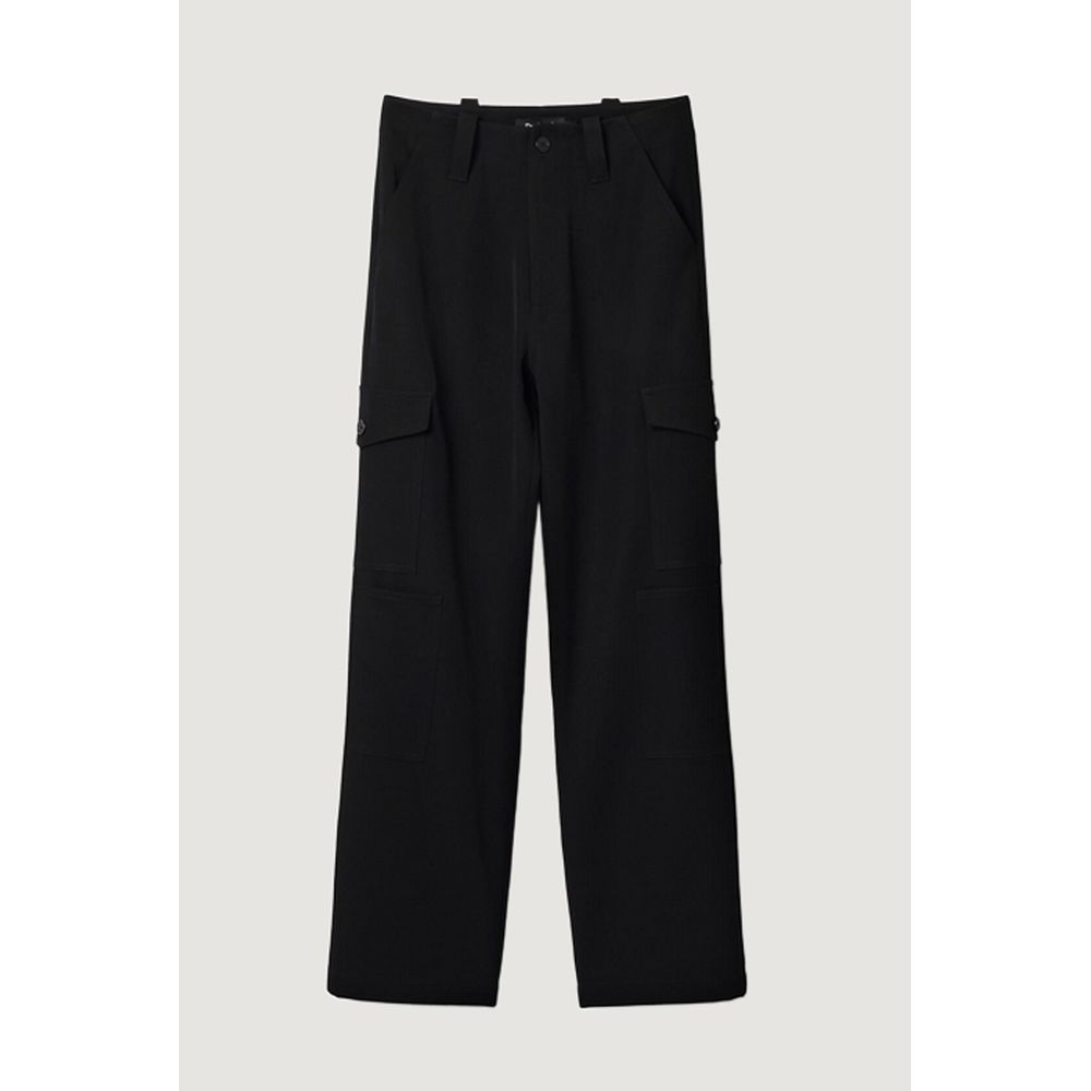 Black Polyester Cropped Pants