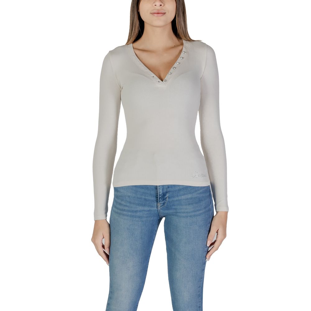Cream Viscose Long Sleeve T-Shirt