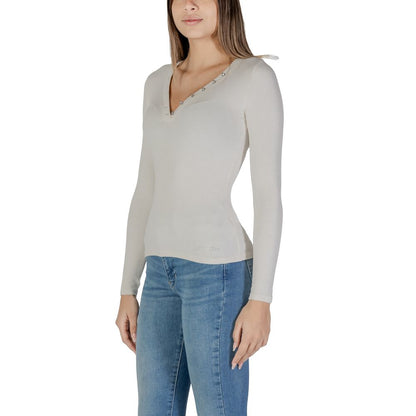 Cream Viscose Long Sleeve T-Shirt